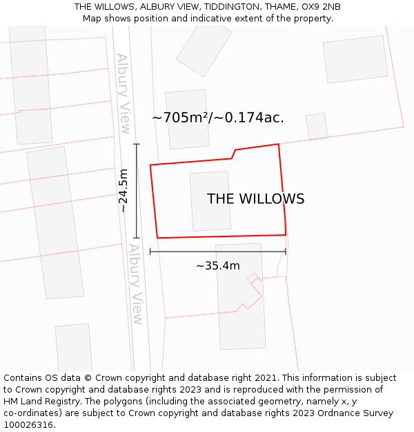 THE WILLOWS, ALBURY VIEW, TIDDINGTON, THAME, OX9 2NB: Plot and title map