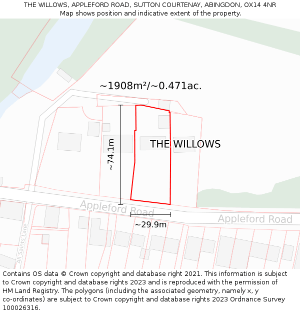 THE WILLOWS, APPLEFORD ROAD, SUTTON COURTENAY, ABINGDON, OX14 4NR: Plot and title map