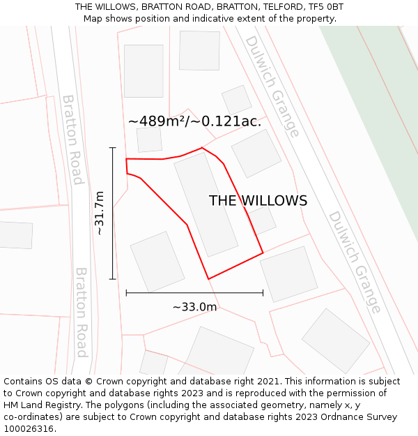 THE WILLOWS, BRATTON ROAD, BRATTON, TELFORD, TF5 0BT: Plot and title map