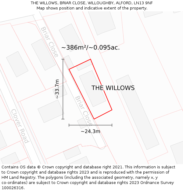 THE WILLOWS, BRIAR CLOSE, WILLOUGHBY, ALFORD, LN13 9NF: Plot and title map