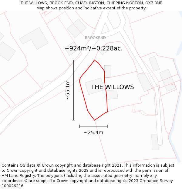 THE WILLOWS, BROOK END, CHADLINGTON, CHIPPING NORTON, OX7 3NF: Plot and title map