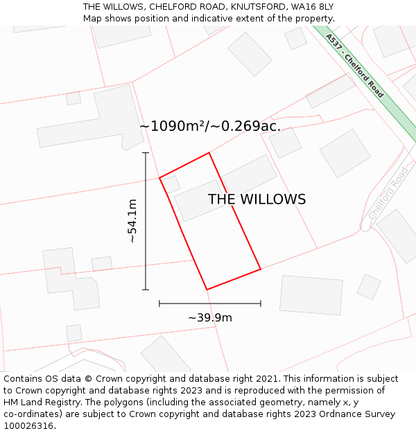 THE WILLOWS, CHELFORD ROAD, KNUTSFORD, WA16 8LY: Plot and title map