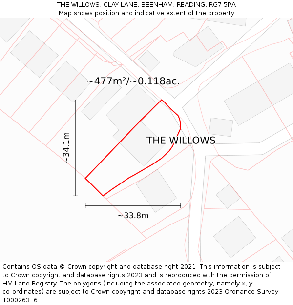 THE WILLOWS, CLAY LANE, BEENHAM, READING, RG7 5PA: Plot and title map