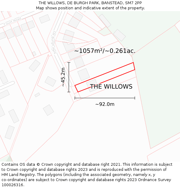 THE WILLOWS, DE BURGH PARK, BANSTEAD, SM7 2PP: Plot and title map