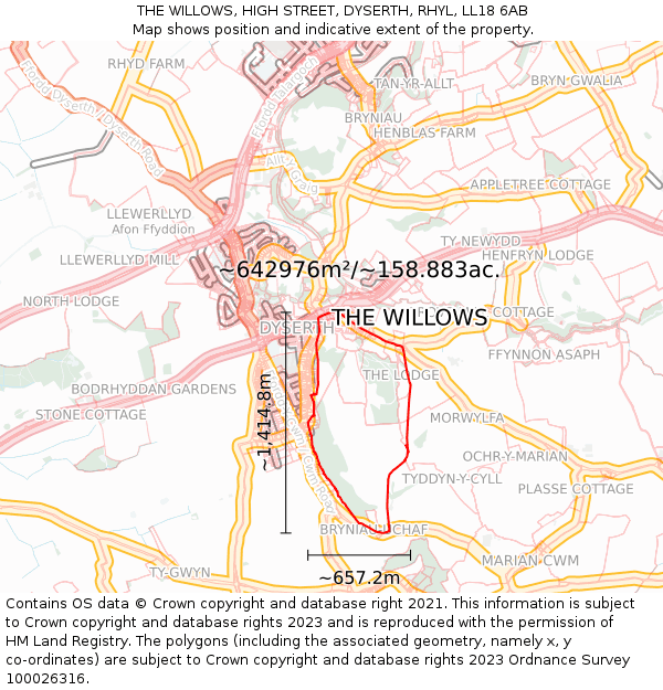 THE WILLOWS, HIGH STREET, DYSERTH, RHYL, LL18 6AB: Plot and title map