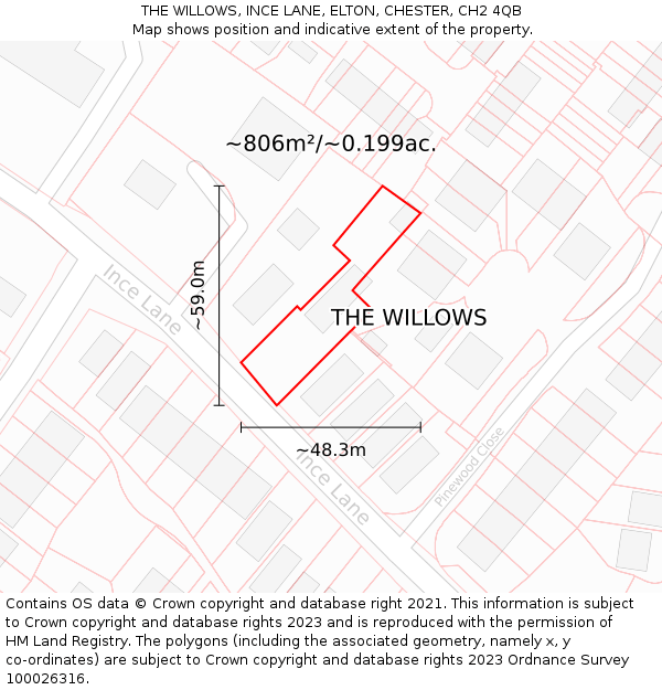 THE WILLOWS, INCE LANE, ELTON, CHESTER, CH2 4QB: Plot and title map