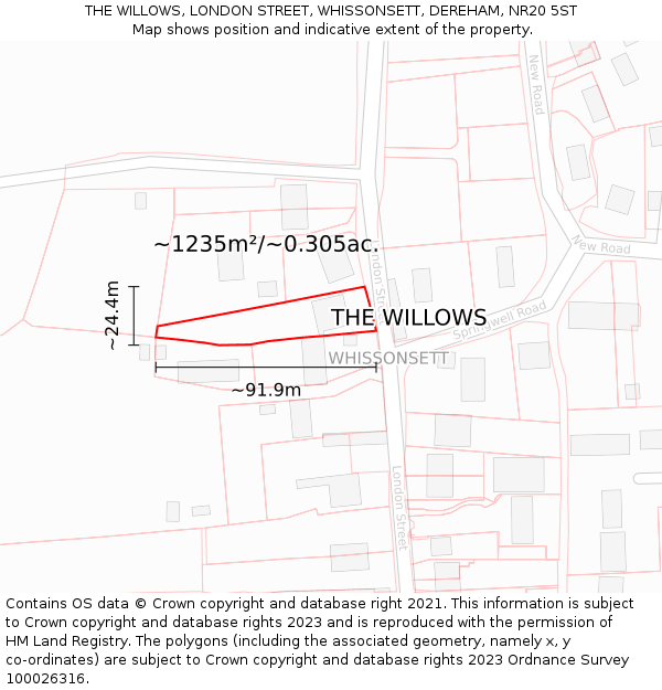 THE WILLOWS, LONDON STREET, WHISSONSETT, DEREHAM, NR20 5ST: Plot and title map