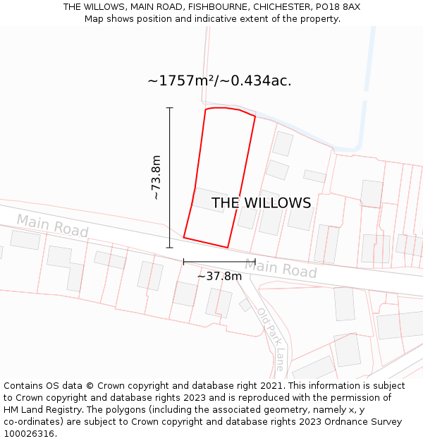 THE WILLOWS, MAIN ROAD, FISHBOURNE, CHICHESTER, PO18 8AX: Plot and title map