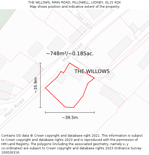THE WILLOWS, MAIN ROAD, PILLOWELL, LYDNEY, GL15 4QX: Plot and title map