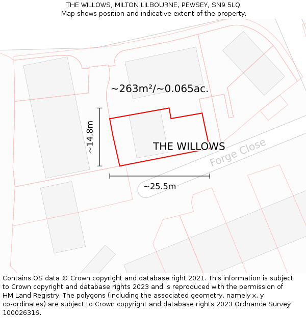 THE WILLOWS, MILTON LILBOURNE, PEWSEY, SN9 5LQ: Plot and title map