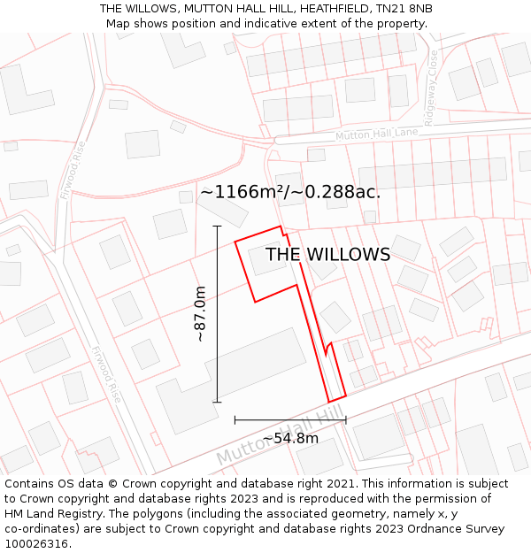 THE WILLOWS, MUTTON HALL HILL, HEATHFIELD, TN21 8NB: Plot and title map