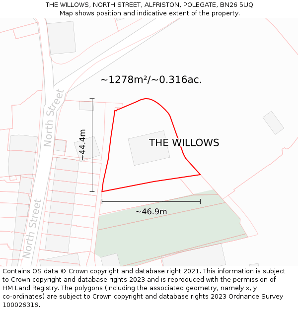 THE WILLOWS, NORTH STREET, ALFRISTON, POLEGATE, BN26 5UQ: Plot and title map