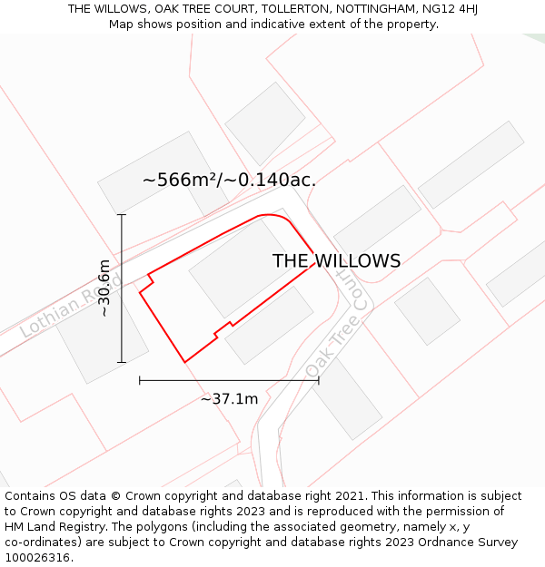 THE WILLOWS, OAK TREE COURT, TOLLERTON, NOTTINGHAM, NG12 4HJ: Plot and title map