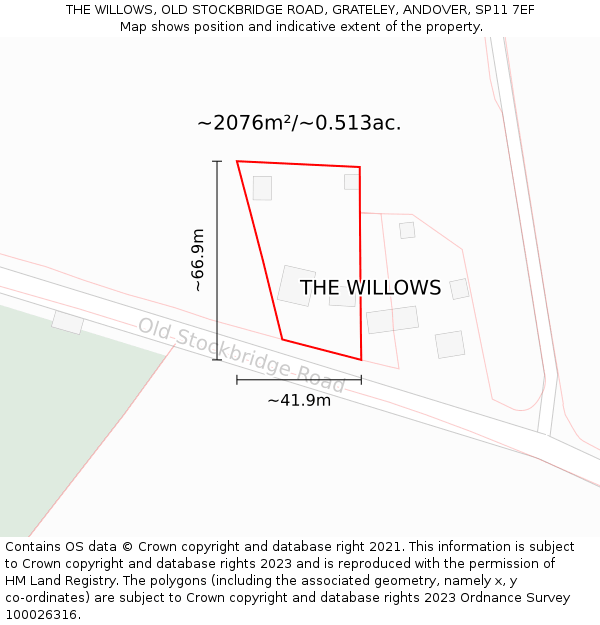 THE WILLOWS, OLD STOCKBRIDGE ROAD, GRATELEY, ANDOVER, SP11 7EF: Plot and title map