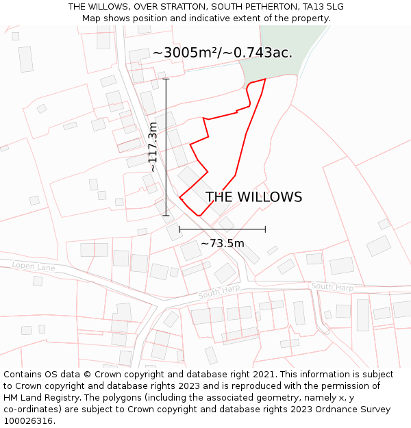 THE WILLOWS, OVER STRATTON, SOUTH PETHERTON, TA13 5LG: Plot and title map