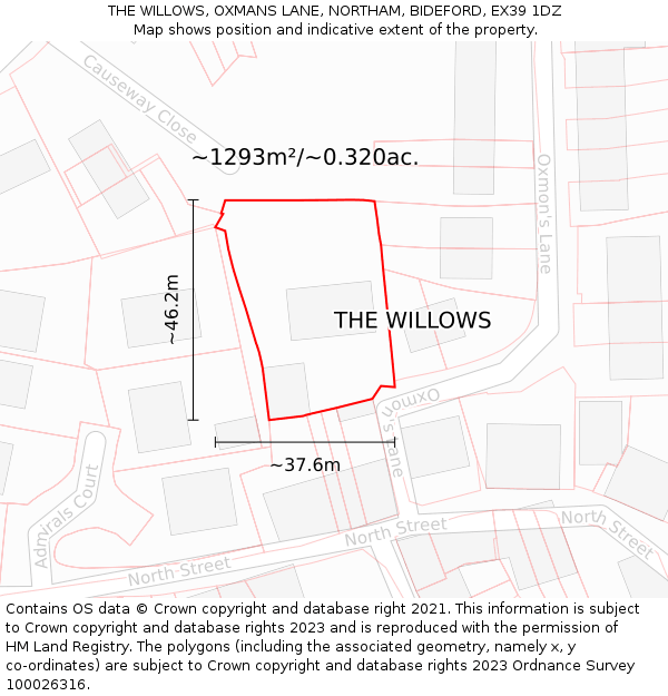 THE WILLOWS, OXMANS LANE, NORTHAM, BIDEFORD, EX39 1DZ: Plot and title map