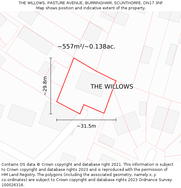 THE WILLOWS, PASTURE AVENUE, BURRINGHAM, SCUNTHORPE, DN17 3NF: Plot and title map