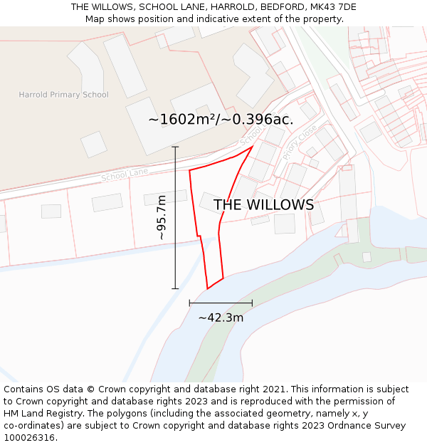 THE WILLOWS, SCHOOL LANE, HARROLD, BEDFORD, MK43 7DE: Plot and title map