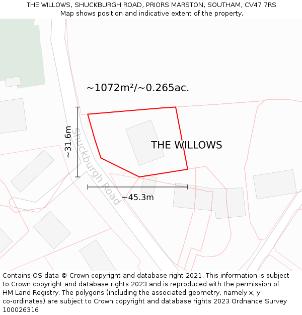 THE WILLOWS, SHUCKBURGH ROAD, PRIORS MARSTON, SOUTHAM, CV47 7RS: Plot and title map