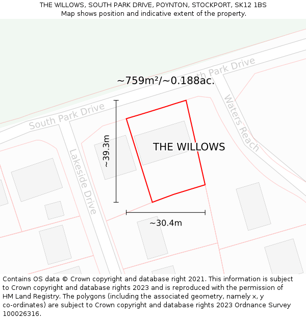 THE WILLOWS, SOUTH PARK DRIVE, POYNTON, STOCKPORT, SK12 1BS: Plot and title map