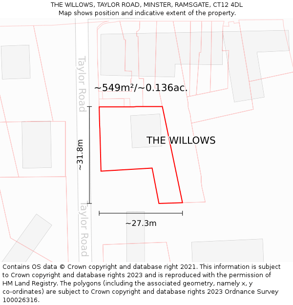 THE WILLOWS, TAYLOR ROAD, MINSTER, RAMSGATE, CT12 4DL: Plot and title map