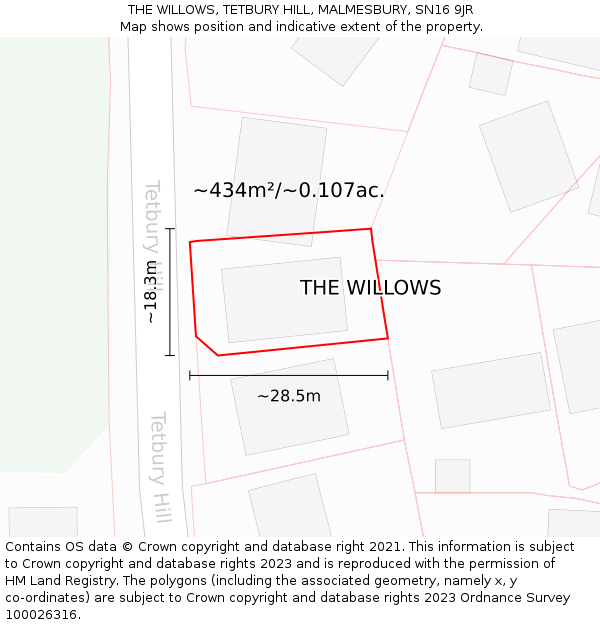 THE WILLOWS, TETBURY HILL, MALMESBURY, SN16 9JR: Plot and title map