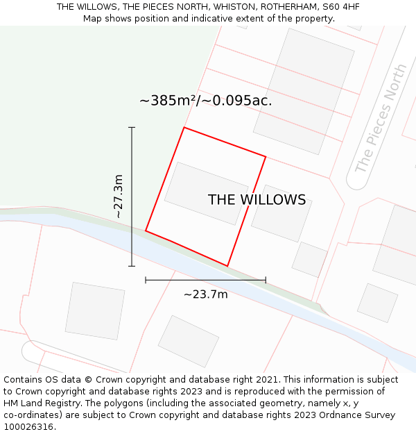 THE WILLOWS, THE PIECES NORTH, WHISTON, ROTHERHAM, S60 4HF: Plot and title map
