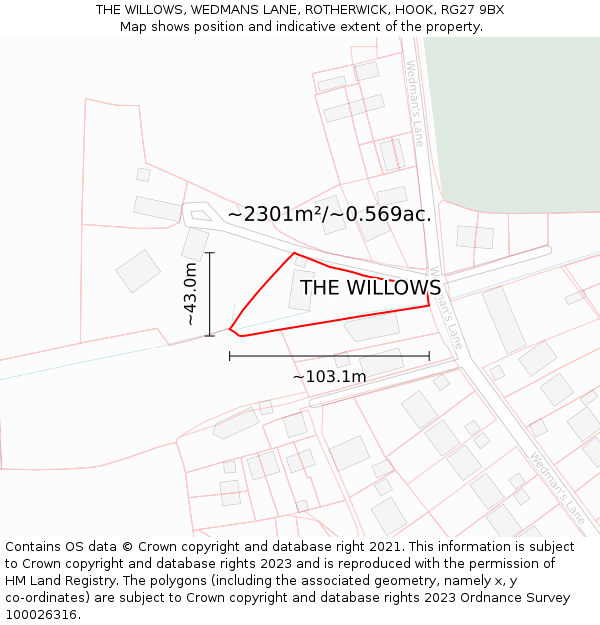 THE WILLOWS, WEDMANS LANE, ROTHERWICK, HOOK, RG27 9BX: Plot and title map