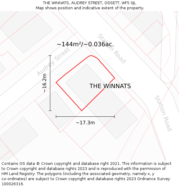 THE WINNATS, AUDREY STREET, OSSETT, WF5 0JL: Plot and title map