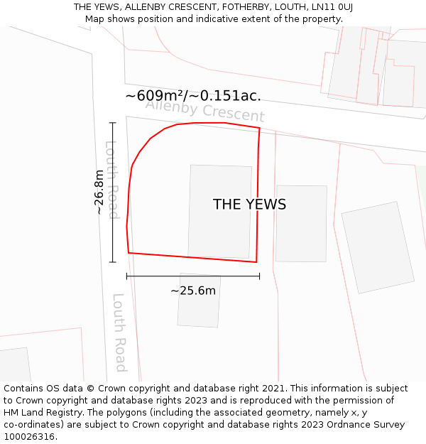 THE YEWS, ALLENBY CRESCENT, FOTHERBY, LOUTH, LN11 0UJ: Plot and title map