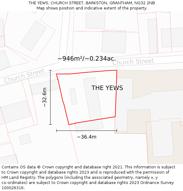 THE YEWS, CHURCH STREET, BARKSTON, GRANTHAM, NG32 2NB: Plot and title map