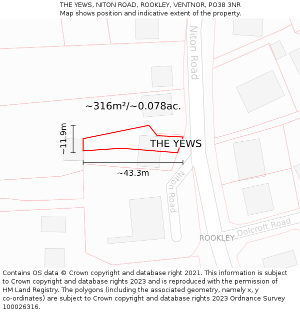 THE YEWS, NITON ROAD, ROOKLEY, VENTNOR, PO38 3NR: Plot and title map