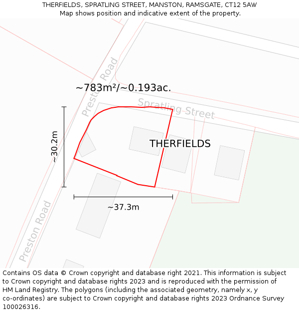 THERFIELDS, SPRATLING STREET, MANSTON, RAMSGATE, CT12 5AW: Plot and title map