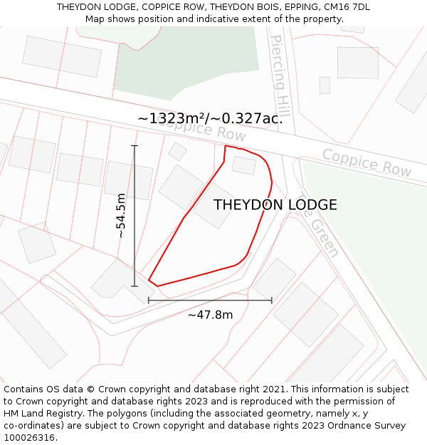 THEYDON LODGE, COPPICE ROW, THEYDON BOIS, EPPING, CM16 7DL: Plot and title map