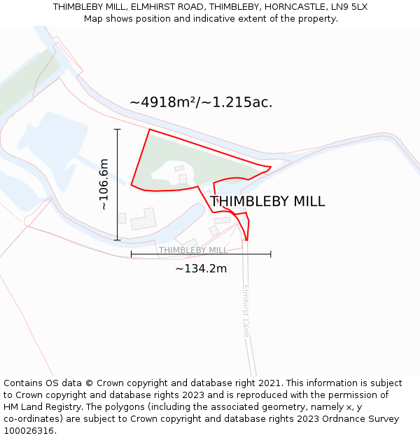 THIMBLEBY MILL, ELMHIRST ROAD, THIMBLEBY, HORNCASTLE, LN9 5LX: Plot and title map