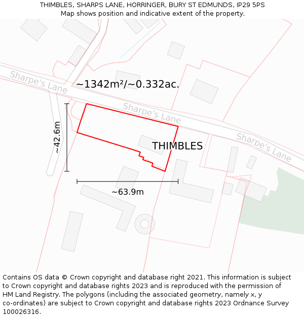 THIMBLES, SHARPS LANE, HORRINGER, BURY ST EDMUNDS, IP29 5PS: Plot and title map