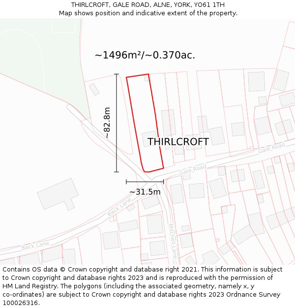 THIRLCROFT, GALE ROAD, ALNE, YORK, YO61 1TH: Plot and title map