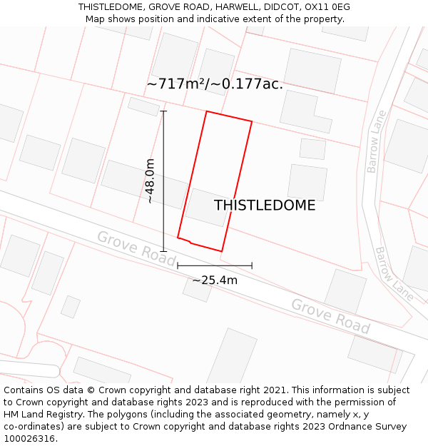 THISTLEDOME, GROVE ROAD, HARWELL, DIDCOT, OX11 0EG: Plot and title map