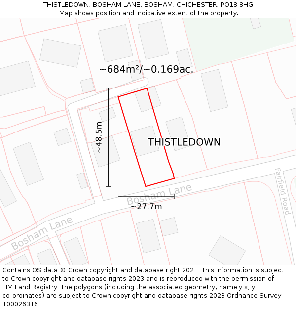 THISTLEDOWN, BOSHAM LANE, BOSHAM, CHICHESTER, PO18 8HG: Plot and title map