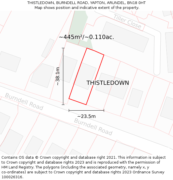 THISTLEDOWN, BURNDELL ROAD, YAPTON, ARUNDEL, BN18 0HT: Plot and title map