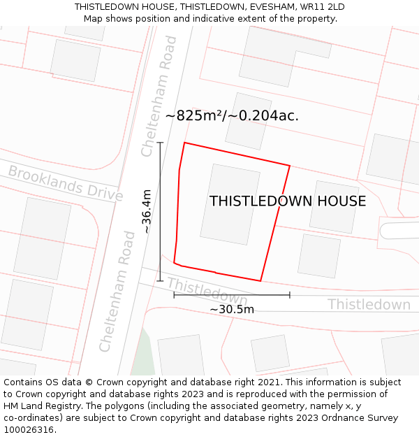 THISTLEDOWN HOUSE, THISTLEDOWN, EVESHAM, WR11 2LD: Plot and title map