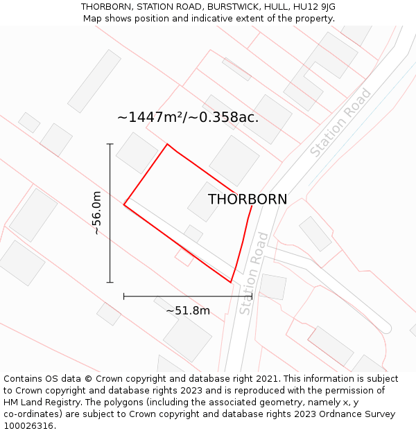 THORBORN, STATION ROAD, BURSTWICK, HULL, HU12 9JG: Plot and title map