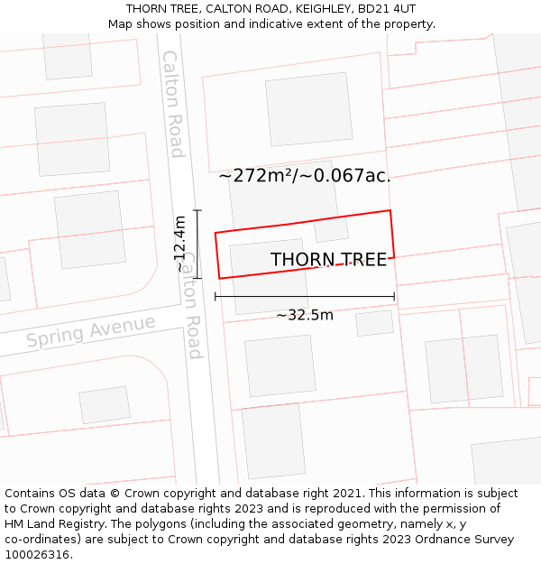 THORN TREE, CALTON ROAD, KEIGHLEY, BD21 4UT: Plot and title map