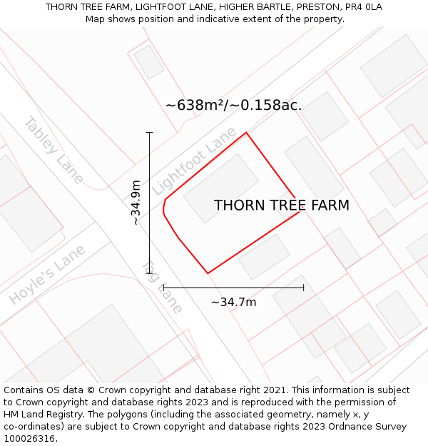 THORN TREE FARM, LIGHTFOOT LANE, HIGHER BARTLE, PRESTON, PR4 0LA: Plot and title map