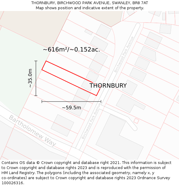 THORNBURY, BIRCHWOOD PARK AVENUE, SWANLEY, BR8 7AT: Plot and title map