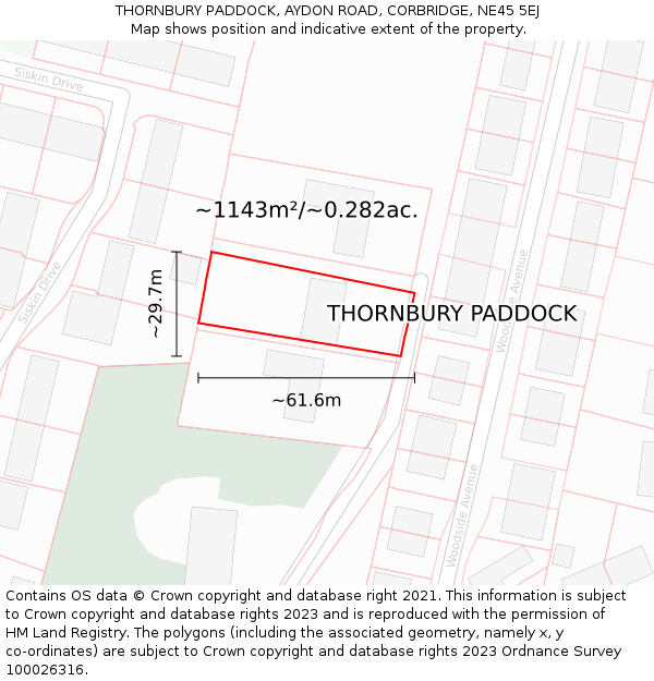 THORNBURY PADDOCK, AYDON ROAD, CORBRIDGE, NE45 5EJ: Plot and title map