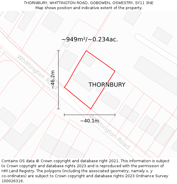 THORNBURY, WHITTINGTON ROAD, GOBOWEN, OSWESTRY, SY11 3NE: Plot and title map