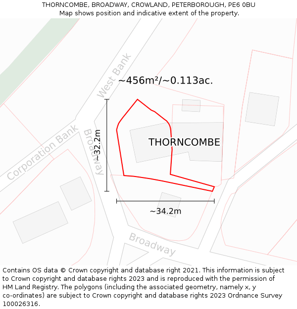 THORNCOMBE, BROADWAY, CROWLAND, PETERBOROUGH, PE6 0BU: Plot and title map