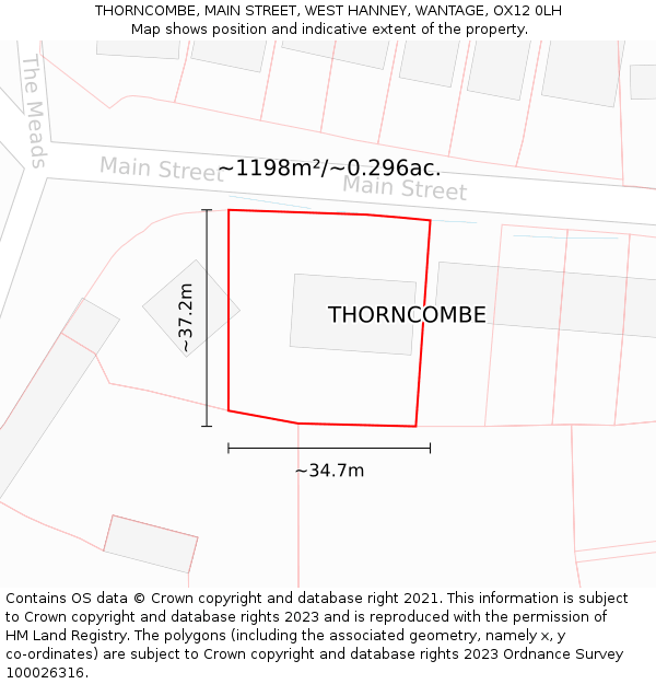 THORNCOMBE, MAIN STREET, WEST HANNEY, WANTAGE, OX12 0LH: Plot and title map