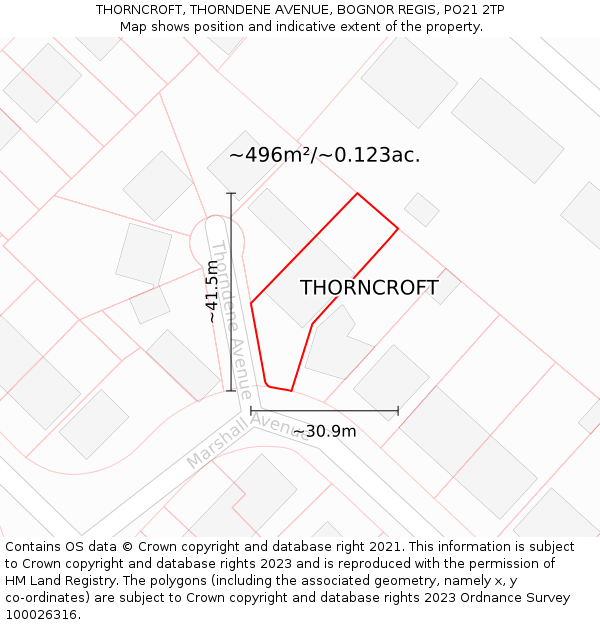 THORNCROFT, THORNDENE AVENUE, BOGNOR REGIS, PO21 2TP: Plot and title map